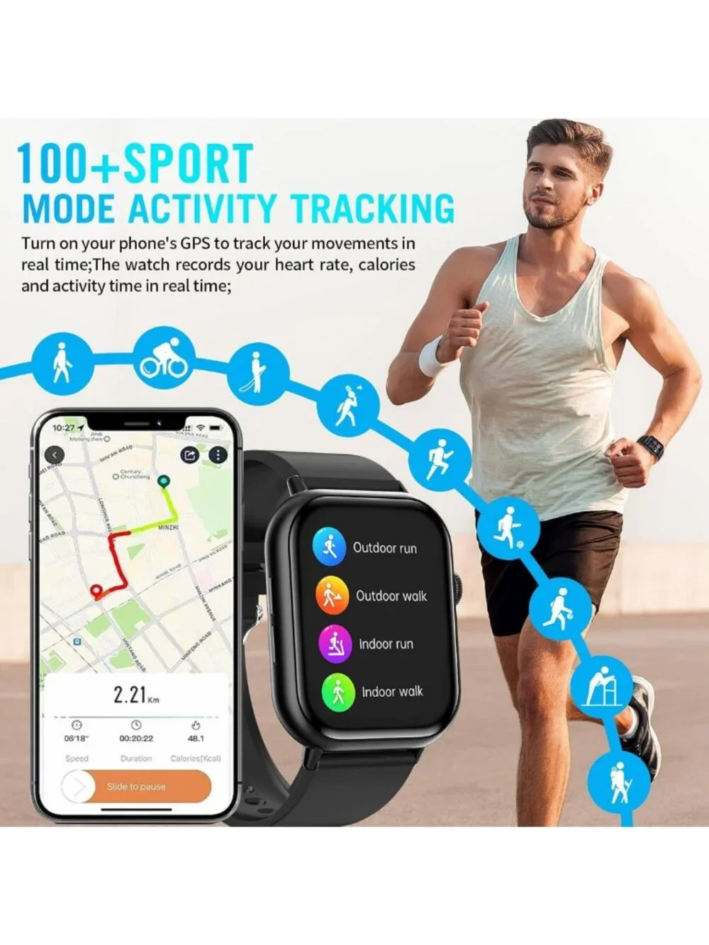 Stylish Smartwatch for Men & Women, Fitness Tracker, HD Touchscreen, Waterproof